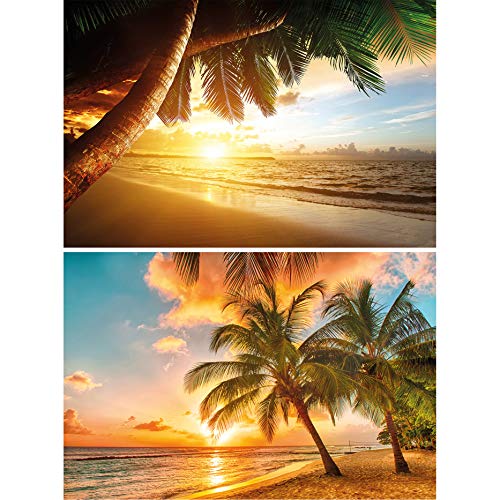GREAT ART Set de 2 Posters XXL – Playa de ensueño Puesta de Sol Dorada – Palmeras, Playa y Barbados Isla caribeña Foto decoración de la Pared (140 x 100 cm)