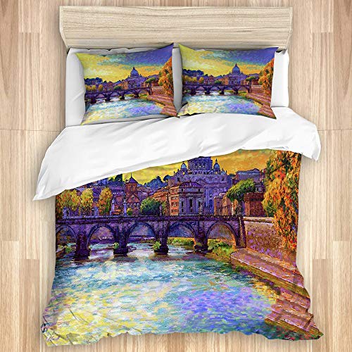 KASMILN Ropa de Cama,Italia Ciudad Paisaje Urbano Roma Puente Ponte ángel Peter Pablo San tíber río Italiano Romano,1 Pieza Funda nórdica 140x200cm, 2 Fundas de Almohada KASMILN Ropa de Cama,Italia Ciudad Paisaje Urbano Roma Puente Ponte ángel Peter Pablo San tíber río Italiano Romano,1 Pieza Funda nórdica 140x200cm, 2 Fundas de Almohada