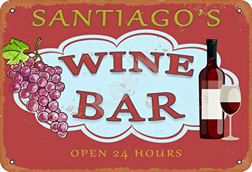 Keely Santiago'S Wine Bar Open 24 Hours Metal Vintage Cartel de Chapa Decoración de la Pared 12x8 Pulgadas para cafeterías Restaurantes Pubs Hombre Cueva Decorativa