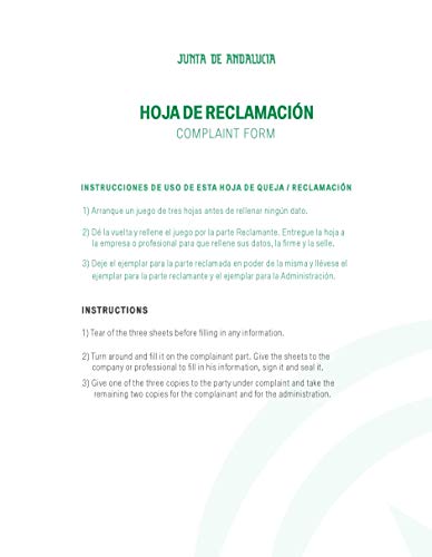 Libro Hojas de Reclamación de Andalucía (10 juegos) Libro Hojas de Reclamación de Andalucía (10 juegos)