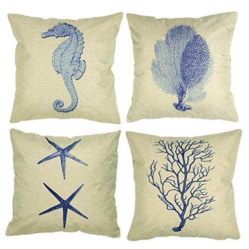 Luxbon Conjunto de 4 Funda Cojin Almohada Mar Azul Lino Duradero Decoración para Sofá Cama Coche 45x45 cm Luxbon Conjunto de 4 Funda Cojin Almohada Mar Azul Lino Duradero Decoración para Sofá Cama Coche 45x45 cm