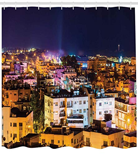 MMPTn Apartamento con Vista Nocturna del Centro de Paphos y Faro de Lona de poliéster de 71x71 Pulgadas con Cortina de Ducha de Chipre Imagen del Paisaje Urbano para la decoración del baño Interior MMPTn Apartamento con Vista Nocturna del Centro de Paphos y Faro de Lona de poliéster de 71x71 Pulgadas con Cortina de Ducha de Chipre Imagen del Paisaje Urbano para la decoración del baño Interior