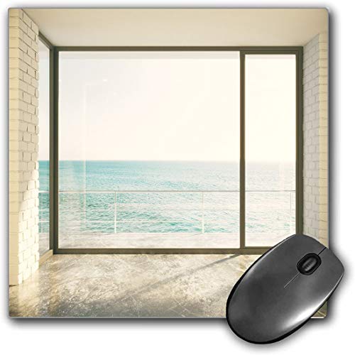 Mouse Pad Gaming Funcional playa Alfombrilla de ratón gruesa impermeable para escritorio Paisajes de apartamentos con diseño de casa costera ondulada,mar,océano,blanco,negro y azul pálido, Base de gom