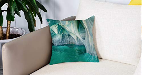 Pillow Case Cojín Cuadrado Print,Decoración de apartamentos, cuevas de mármol en el lago mediterráneo europeo Foto de arte erosAdecuado para Oficina, Familia, automóvil, cafetería, Tienda, 45x45cm