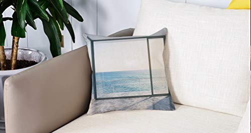 Square Soft and Cozy Pillow Covers,Decoración blanca, Apartamento loft moderno urbano vacío con vista al mar soleado al cielo, azu,Funda para Decorar Sofá Dormitorio Decoración Funda de almohada.