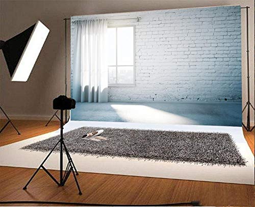 Telones de Fondo de fotografía de Pared de ladrillo de Estilo Moderno Telón de Fondo de Estudio de Vinilo de Casas Personalizadas Pisos Apartamento Habitación Luz del Sol Cortina blanca-10x6.5FT