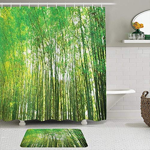 vhg8dweh Juegos de Cortinas de baño con alfombras Antideslizantes, Fotografía de jardín botánico del Bosque de bambú Natural,con 12 Ganchos