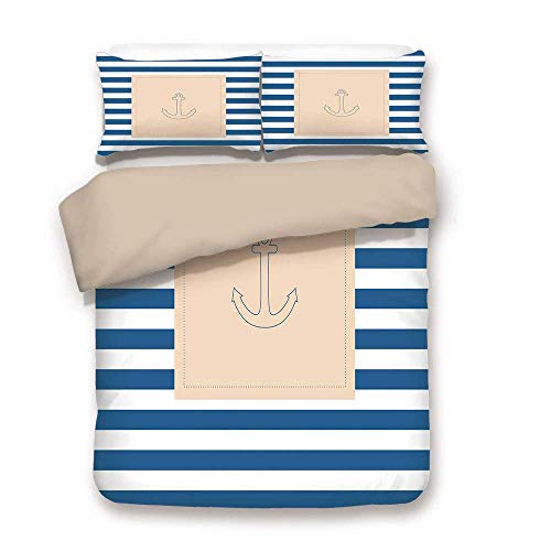 XINGAKA Juego de Funda nórdica,Raya de Puerto,Figura de Ancla marítima sobre líneas náuticas Colores Pastel Diseño del océano,Violeta melocotón,Juego de Cama Decorativo de 3 Piezas XINGAKA Juego de Funda nórdica,Raya de Puerto,Figura de Ancla marítima sobre líneas náuticas Colores Pastel Diseño del océano,Violeta melocotón,Juego de Cama Decorativo de 3 Piezas