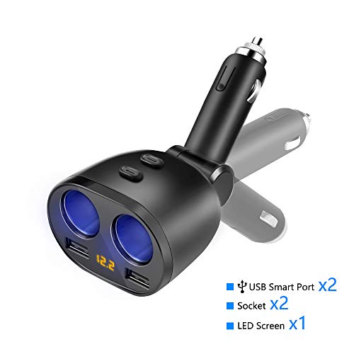 Cargador de Coche, Rocketek Doble Puertos USB 2.4A(Smart), 80W 12V / 24V Dos Tomas de Mechero y Interruptor Encendido/Apagado, para iPhone iPad, Android Samsung, GPS, Dashcam