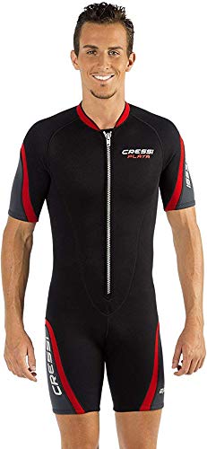 Cressi Playa Man Shorty Wetsuit 2.5mm Monoshort sin Capucha, de pantalón y Manga Cortos, Hombre, Negro/Rojo/Gris, XS/1