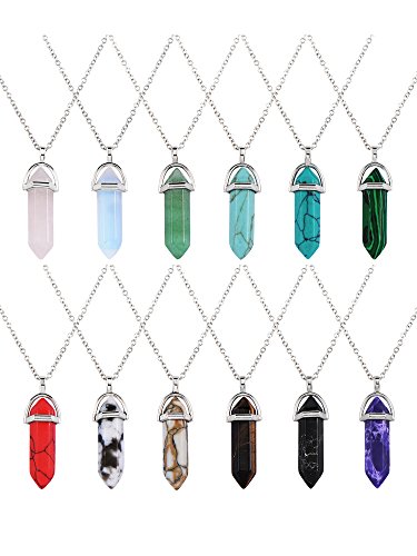 eBoot 12 Piezas Colgante de Cristal Hexagonal Collar de Cadena Collar con Piedra de Cuarzo con Bolsa de Almacenaje, 12 Colores eBoot 12 Piezas Colgante de Cristal Hexagonal Collar de Cadena Collar con Piedra de Cuarzo con Bolsa de Almacenaje, 12 Colores