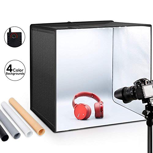 ESDDI Estudio fotográfico portátil 50x50x50cm con asa y luz Regulable de 120 LED para fotografía con 4 Fondos de Colores ESDDI Estudio fotográfico portátil 50x50x50cm con asa y luz Regulable de 120 LED para fotografía con 4 Fondos de Colores