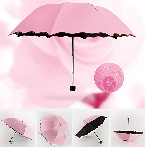Flikool Anti-UV Magica Flor Paraguas Plegable Portatil Sol/Lluvia Viajar Umbrella - Pink