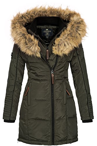 Geographical Norway Belissima - Chaqueta de invierno para mujer con capucha de piel XL caqui XL