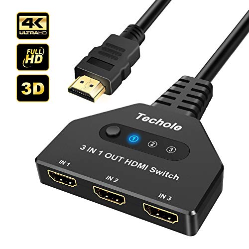 HDMI Switch, Techole 3 Puertos Switch HDMI 3 Entradas 1 Salida Soporta 4K@30Hz, UHD, 3D y 1080P, Ladron HDMI Conmutador para PC, PS4, PS3, Xbox, BLU-Ray, HDTV, DVD, DVR, Proyector (3 In 1 out) HDMI Switch, Techole 3 Puertos Switch HDMI 3 Entradas 1 Salida Soporta 4K@30Hz, UHD, 3D y 1080P, Ladron HDMI Conmutador para PC, PS4, PS3, Xbox, BLU-Ray, HDTV, DVD, DVR, Proyector (3 In 1 out)