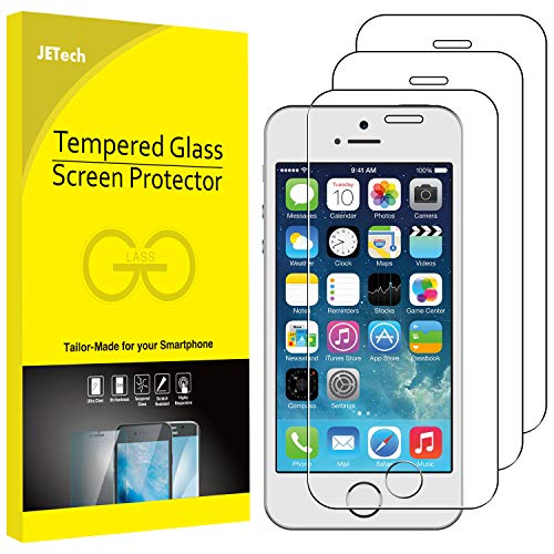 JETech Protector de Pantalla Compatible Apple iPhone SE (Edición 2016), iPhone 5s, iPhone 5 y iPhone 5c, Vidrio Templado, 3 Unidades