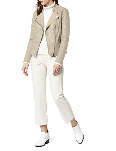 Only onlAVA FAUX LEATHER BIKER OTW NOOS - Chaqueta  para mujer, Beige (Pure Cashmere Pure Cashmere), 38