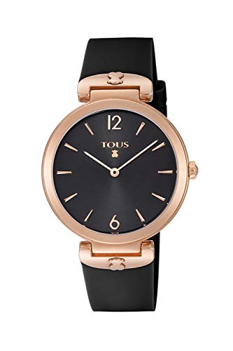 Reloj Tous S-Mesh de acero IP rosado con correa de silicona negra Ref:800350855