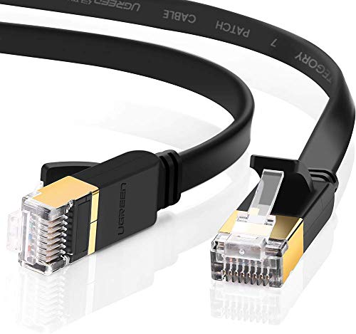 UGREEN Cable de Red Cat 7, Cable Ethernet Network Lan 10000Mbit/s con conector RJ45 (10 Gigabit, 600MHz, cable FTP), Compatible con CAT 6, CAT 5e, CAT 5, Cable Plano (2 Metros)