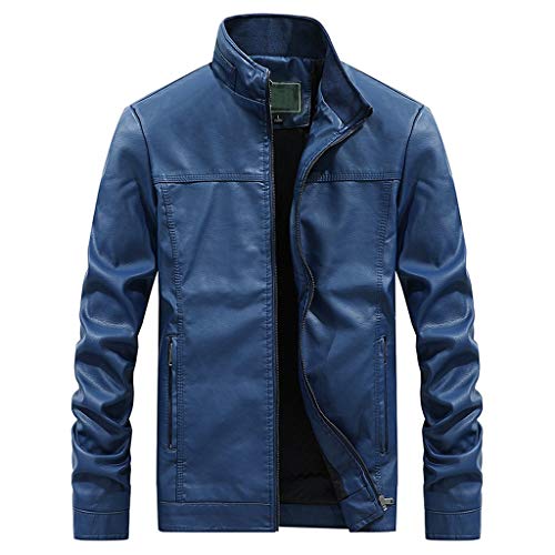 ZODOF Chaqueta Abrigo para Hombre Otoño Moda Color puro Collar del soporte Imitación de cuero Chaqueta Capa Jacket Outwear coat Tops,Azul oscuro