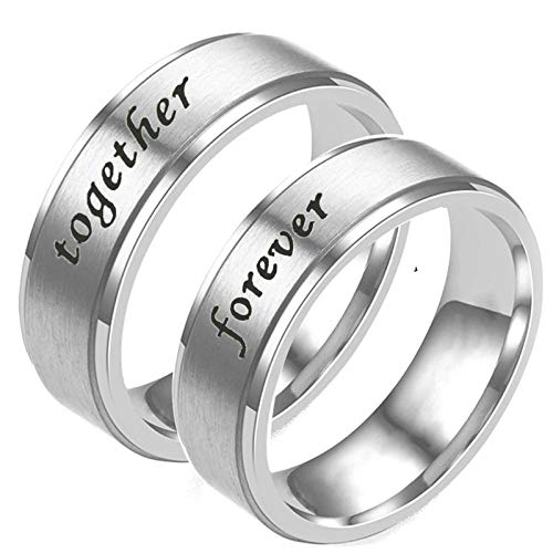 Aeici Anillos Boda Pareja Anillos de Boda Acero Anillo de Plata Cepillada Grabado Together y Forever Mujer 20 + Hombre 27