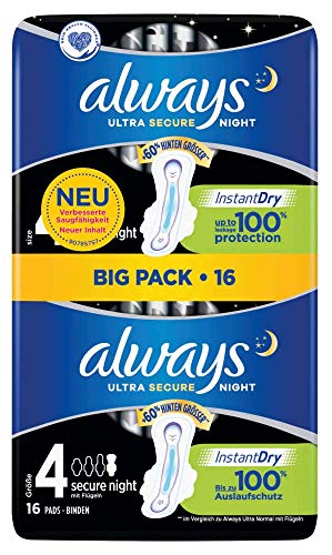 Always Ultra Secure Night - Compresa (tamaño 4, con alas, 16 unidades, 110 g) Always Ultra Secure Night - Compresa (tamaño 4, con alas, 16 unidades, 110 g)