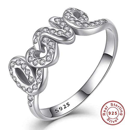 Anillo Plata Ley 925 Mujer, La Firma De Moda Del Amor Claro Brillante Novedad Cristal CZ Anillos De Dedo Para Mujeres Novia, Aniversario De Boda Compromiso Eternidad Joyeria Nupcial Regalo Festival