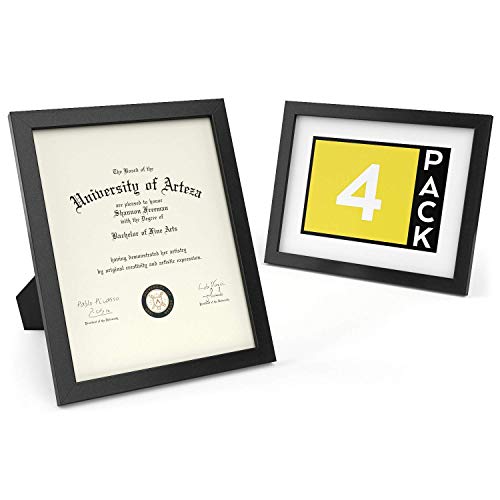 ARTEZA Marco para Diplomas | 21,6 x 27,9 cm | Pack de 4 | Portafotos con Acabado en Madera Maciza | Frontal de Cristal | Marcos de Foto para enmarcar Diplomas, certificados y Otros Documentos