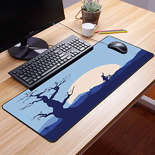 Comfortable Mouse Pad 60x35 cm,Decoración del apartamento, Luna creciente en el bosque abando,Impermeable con Base de Goma Antideslizante,Special-Textured Superficie para Gamers Ordenador, PC y Laptop