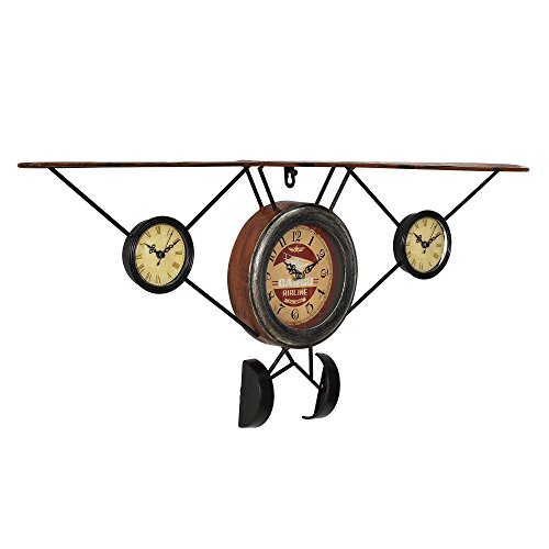 [en.casa] Reloj de Pared Decorativo Frontal avión Antiguo - con Pantalla analógica - 78 x 5 x 32 cm Cristal