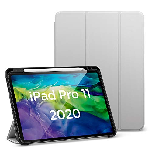 ESR Funda para iPad Pro 11”2020(2da generación)[Funda con Soporte Apple Pencil][Tapa Trasera de Suave TPU Flexible][Modo Automático Reposo/Actividad][Múltiples Ángulos de Visión], Negro, Gris Plata