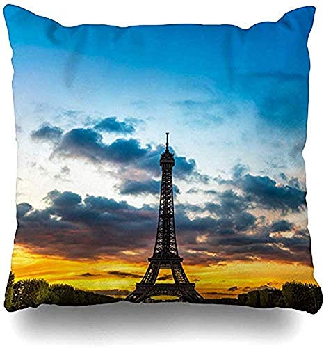 Funda De Almohada Torre Eiffel Puesta De Sol Monumento Más Visitado Arco Parques Turísticos Atracción Ciudad Capital Brillante Oscura Decoración Del Hogar Familia Con Cremallera Funda De Almohad