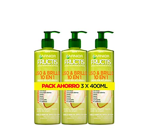 Garnier Fructis Liso & Brillo 10 en 1 Crema Sin Aclarado para Pelo Liso, Rebelde, Difícil de Alisar - 3 Unidades x 400 ml Garnier Fructis Liso & Brillo 10 en 1 Crema Sin Aclarado para Pelo Liso, Rebelde, Difícil de Alisar - 3 Unidades x 400 ml