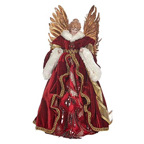 Goodwill Tela de Porcelana de ángel y Tope de árbol de Piel. Perla Ángel con alas de Plumas 41 centímetro borgoña y Oro
