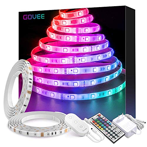 Govee Tiras LED 10m RGB Impermeable Mejorado Multicolor,Tiras de Luces LED 300 LEDs 5050 SMD, Control Remoto de 44 Botones 16 Colores, Tira LED para Habitación, el Dormitorio, Cocina, 12V 3A,2x5m Govee Tiras LED 10m RGB Impermeable Mejorado Multicolor,Tiras de Luces LED 300 LEDs 5050 SMD, Control Remoto de 44 Botones 16 Colores, Tira LED para Habitación, el Dormitorio, Cocina, 12V 3A,2x5m