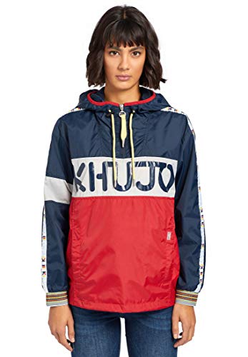 Khujo Eliana Chaqueta ligera para mujer, Anorak deportivo, con capucha y logotipo impreso azul, blanco y rojo. XXL