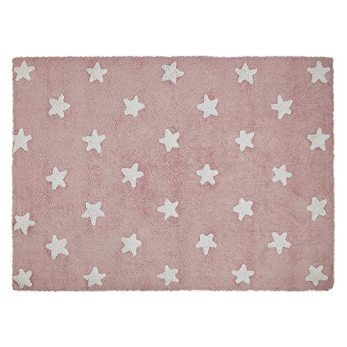 Lorena Canals - Alfombra infantil, diseño de estrellas, color blanco y rosa