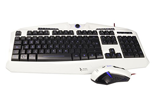 Mars Gaming MCPZE1 - Combo gaming de teclado y ratón (teclado RGB 7 colores, 12 teclas multimedia, layout ES, sensor óptico 2800 DPI, 6 botones gaming) color blanco y negro