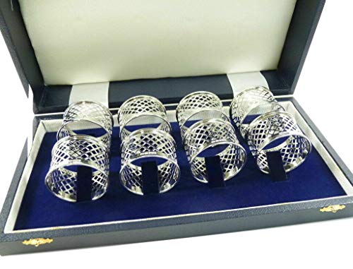 Nueva plata de ley conjunto de 8 anillos de servilleta o servilleta caja cesta Weave