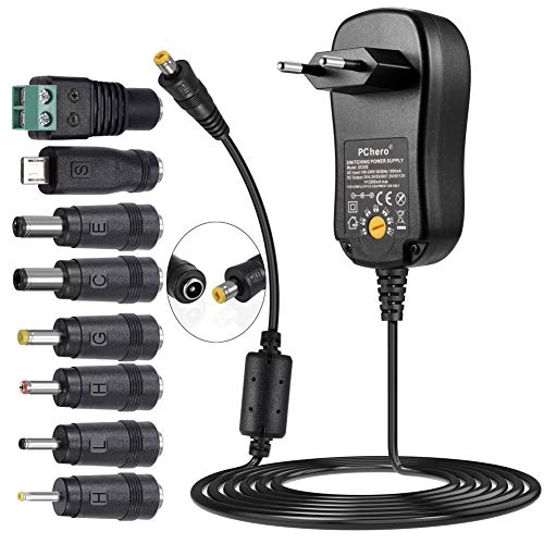 pchero 24 W Universal Conector de fuente con 8 desmontable DC Conector para 3 V-12 V Casa electrónica y dispositivos USB – 2000 mA MAX pchero 24 W Universal Conector de fuente con 8 desmontable DC Conector para 3 V-12 V Casa electrónica y dispositivos USB – 2000 mA MAX