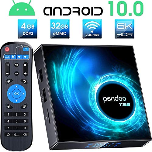 Pendoo Android 10.0 TV Box, T95 Android TV Box 4GB RAM 32GB ROM Allwinner H616 Quad-Core 64bit, Soporte 2.4GHz WiFi 6K / 4K Ultra HD / 3D / H.265 Android Box