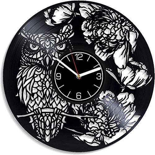 TIANZly Vinyl Owl Vinyl Record Reloj de Pared de la Naturaleza Pulgadas Bird Art Birthday for Man Wall Art Nature Reloj de Pared Vinyl Clock Bird
