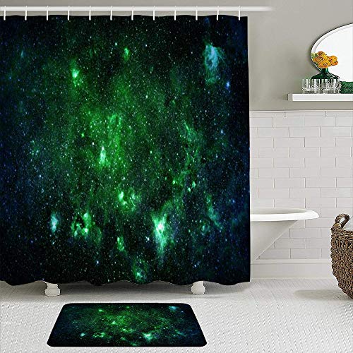 vhg8dweh Juegos de Cortinas de baño con alfombras Antideslizantes, Nebulosas Green Starfield Este gráfico Nebulosa amueblado Profundo Ciencia Gran sueño Diseño Abstracto Estrella,con 12 Ganchos