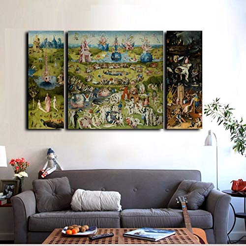 wjwei Cuadro en Lienzo3 Piezas Impresiones De La Lona Arte De La Pared - Pintura Al Óleo Famosa El Jardín De Las Delicias Impresiones sobre Lienzo Decoración para El Hogar 25X70Cmx2 70X70Cm Pt5843