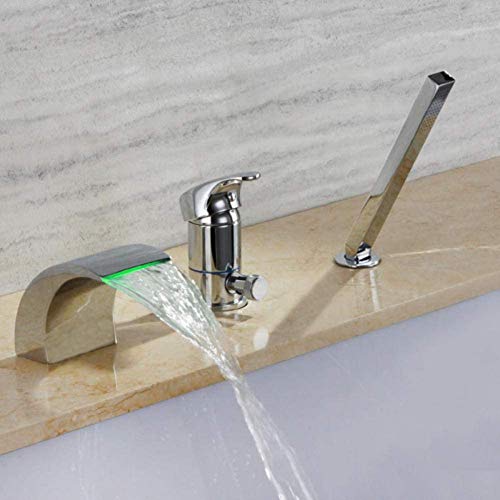 WMZQW Mezclador del baño 3 Agujero Accesorios de baño Grifo para bañera de la Moda Caliente y fría de la Cascada Lado del Cilindro baño Conjunto Grifo de la Ducha se separaron de Tres Piezas Grifo