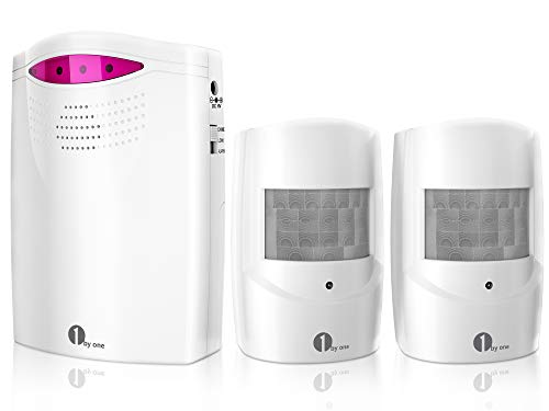 1byone Wireless Home Seguridad Alarma de Entrada, 1 Receptor Adaptador de/AC a Pilas y 2 Detector de Sensor de Movimiento PIR Impermeable Patrol Sistema de Alerta Infrarrojos Kit