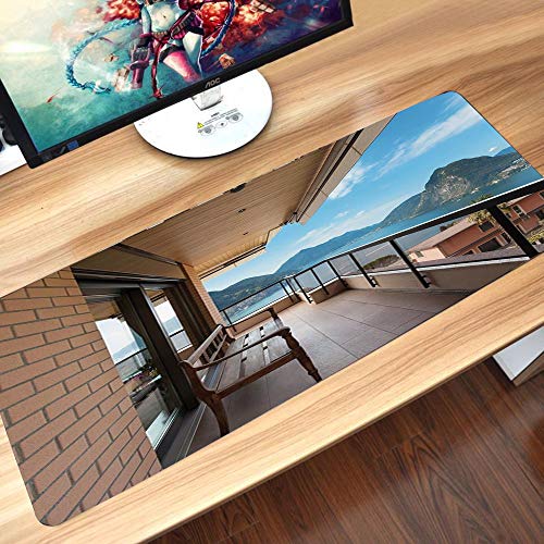 Alfombrilla goma antideslizante para ratón,Decoración moderna, vista panorámica del lago Lugano desde la terraza del apartamento Montañas y mar,Lavable, con diseños, para Gamers, PC y Portátil60x35 cm