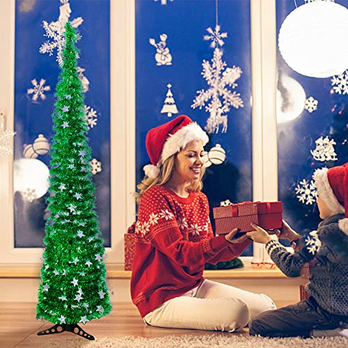 Árbol de Navidad Plegable 150 cm,Árbol Artificial Telescópico Navidad decoración Interior y Exterior para Vacaciones,Apartamentos,Fiestas,oficinas,chimeneas(Verde)
