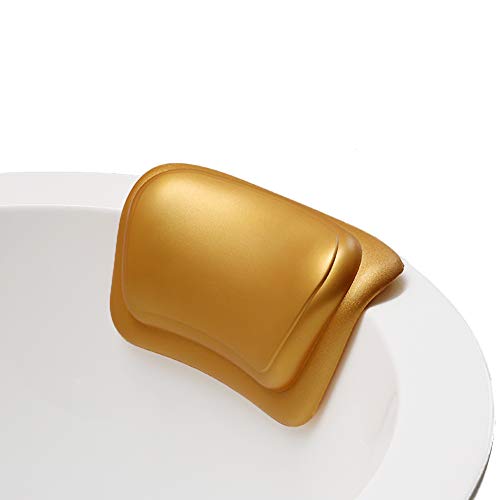 ASDFGH PU Almohada de baño Impermeable, Antideslizante Almohadas de baño de SPA con 2 potentes ventosas Rápido-sequedad para Hombro Cuello Apoyo para Cualquier tamaño bañera-Dorado