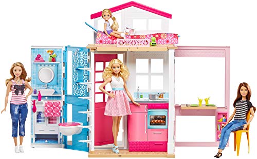 Barbie-DVV48 barbie dos Pisos Plegable, Casa con Muñeca y Accesorios, multicolor Mattel GXC00 , color/modelo surtido